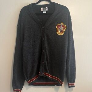 Men's Charcoal Cardigan Sweater with Emblem